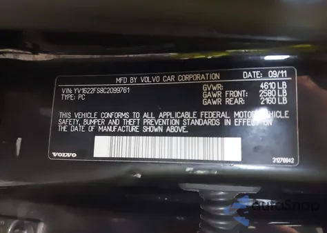 2012 Volvo S60 T5 z USA, uszkodzony, nr VIN YV1622FS8C2099761